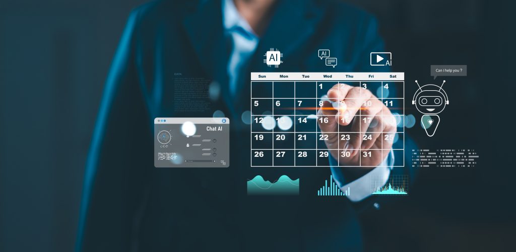 Businessman interacting with digital calendar