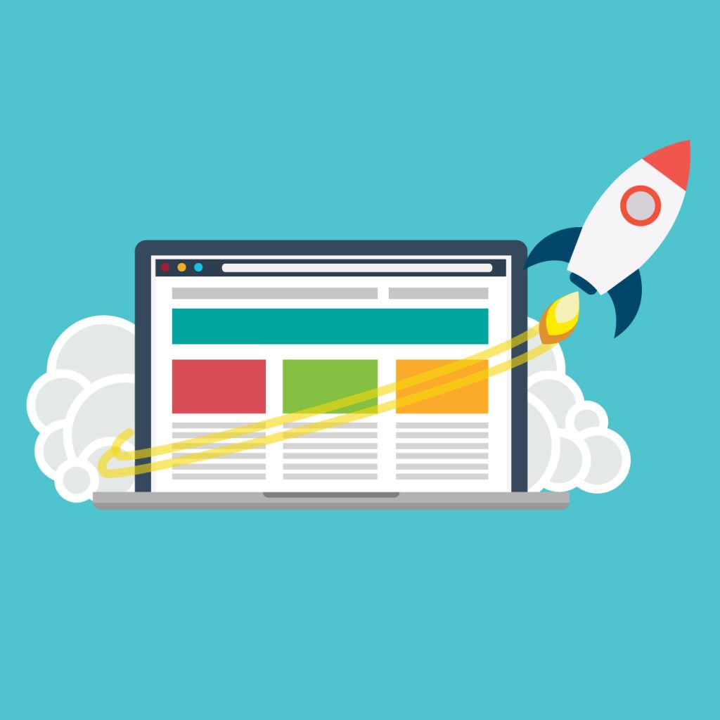 photo of a website with rocket coming out of it